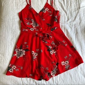 Red floral elegant romper